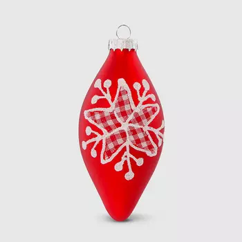 Подвеска стеклянная Yancheng Shiny красная с узором 5,5х11,5 см