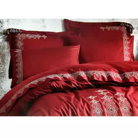 Постельный комплект Ecocotton hazal евро claret red 200x220