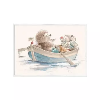 Постер Лакарт Дизайн Двое в лодке в белой деревянной раме 50х70 см