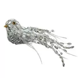 Птичка декор Kaemingk на клипсе 6х18см серебро