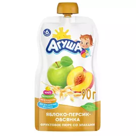 Пюре Агуша яблоко, персик, овсянка, 90 г