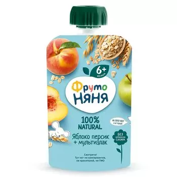 Пюре фруктовое ФрутоНяня яблоко-персик-злаки, 90 г