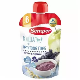 Пюре Semper Яблочно-черничное с кашей, с 6 месяцев, 120 г