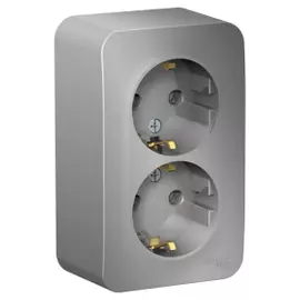Розетка двойная с заземлением алюминий Schneider Electric