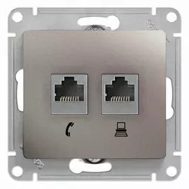 Розетка двойная Schneider Electric Glossa RJ45 + RJ11 платина