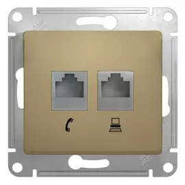 Розетка двойная Schneider Electric Glossa RJ45 + RJ11 титан