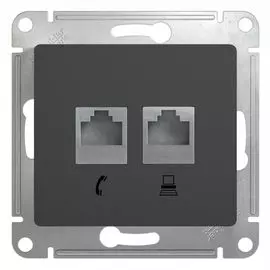 Розетка двойная Schneider Electric Glossa RJ45 + RJ11 антрацит