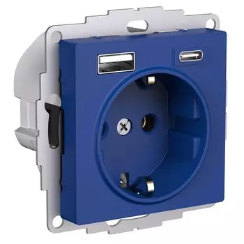 Розетка Schneider Electric AtlasDesign аквамаринового цвета 16а 2usb a+c