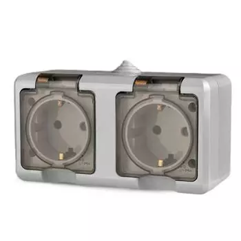 Розетка Tokov Electric Dita 2-м с заземлением с прозрачной крышкой серая