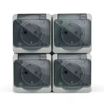 Розетка Tokov Electric Nix 4-м с заземлением с прозрачной крышкой серая