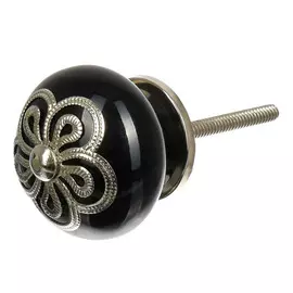 Ручка керамическая Blumen haus "антиквариат-серебро" черный/серебряный