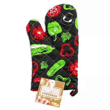 Рукавица-прихватка Лён Наш Овощи с грибами Черный
