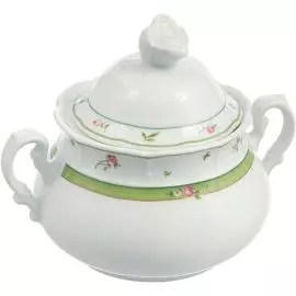 Сахарница Thun Menuet, декор Роза, зеленая отводка 350 мл