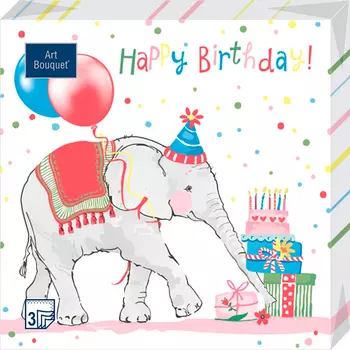 Салфетки Art bouquet бумажные день рождения слона 33х33 3сл 20шт