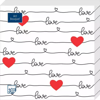 Салфетки Art bouquet бумажные love и сердце 33х33 3сл 20шт