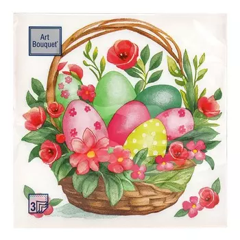Салфетки Art bouquet Пасхальная корзина с цветами 3 слоя 20 шт 33х33 см