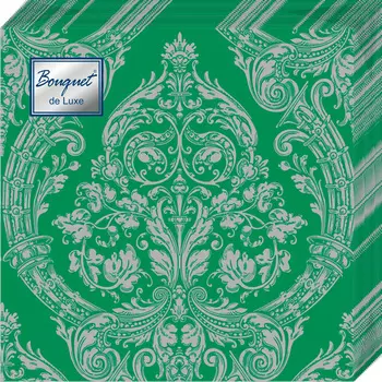Салфетки Bouquet de luxe бумажные серебро на зеленом 24х24 3сл 25л
