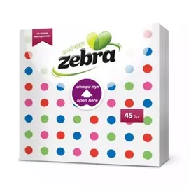 Салфетки бумажные Zebra 33х33 1 слой 45шт