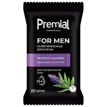 Салфетки влажные Premial для интимной гигиены мужские с экстрактом шалфея 20 шт