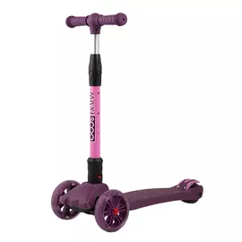 Самокат Трехколесный Складной Maxiscoo Junior Delux со Светящимися Колесами, Вишня