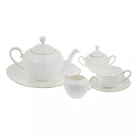 Сервиз чайный Hatori Магнолия белая и золотая лента 18 предметов 6 персон