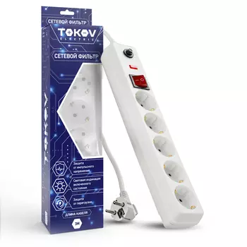 Сетевой фильтр Tokov Electric 5 розеток 3 м 16А сечение 3х1 мм белый