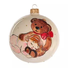 Шар елочный медвежонок с девочкой d100 Irena