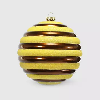 Шар новогодний Acro полоски мокка/желтые 10 см