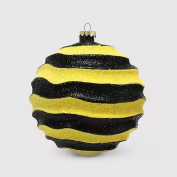 Шар новогодний Acro волны черно/желтые 15 см