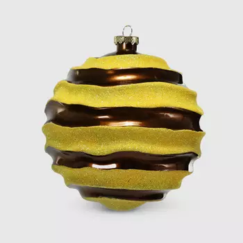 Шар новогодний Acro волны мокка/желтые 10 см