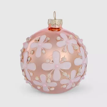 Шар новогодний Baoying yiwen на елку белые цветы 8 см