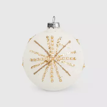 Шар новогодний Baoying yiwen на елку белый золото 8 см