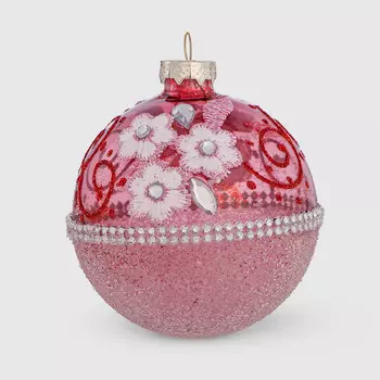 Шар новогодний Baoying yiwen на елку цветы красно-белый 8 см