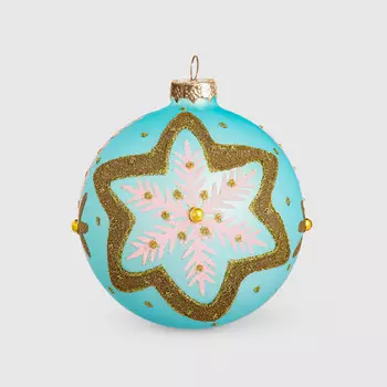 Шар новогодний Baoying yiwen на елку голубая снежинка 8 см