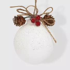 Шар новогодний Weiste 85 мм белый ветки/ягоды