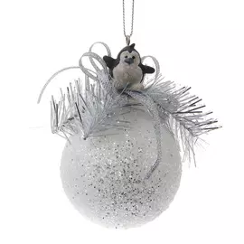 Шар серебряный Weiste с пингвином 65 мм