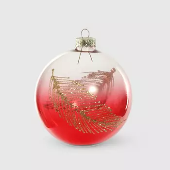 Шар Yancheng Shiny стеклянный бело-красный 8 см