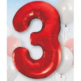 Шары Веселая затея Цифра к 3 40 red