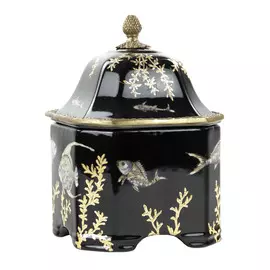 Шкатулка черная Glasar фарфоровая с бронзовой шишкой на крышке 17,78см