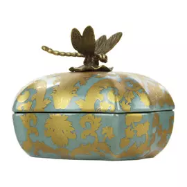 Шкатулка Glasar фарфоровая с бронзовой стрекозой 14x12x10см