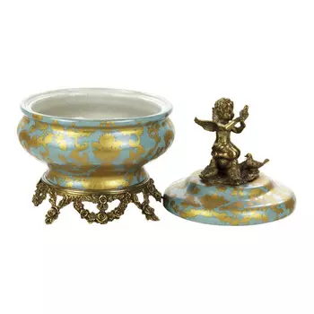 Шкатулка Glasar фарфоровая с бронзовым ангелом и птичками 17,15x17,15xсм