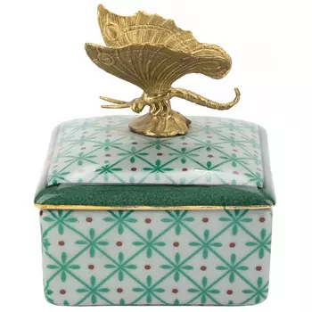 Шкатулка Glasar с бабочкой зеленая 10х10х10 см