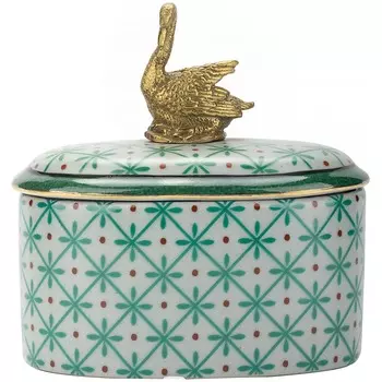 Шкатулка Glasar с лебедем зеленая 13х9х12 см