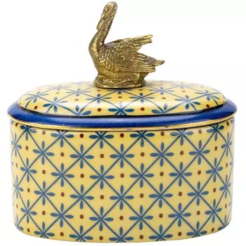Шкатулка Glasar с лебедем желтая 13х9х12 см