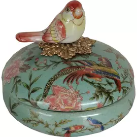 Шкатулка Glasar с птичкой 11х11х10 см голубая