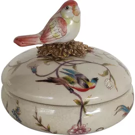 Шкатулка Glasar бежевая с розовой птичкой 11x11x10 см
