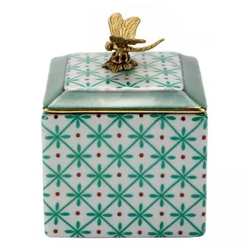 Шкатулка Glasar со стрекозой зеленая 9х9х12 см