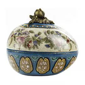 Шкатулка Glasar в форме яйца с бронзовым цветком 17x13x15см