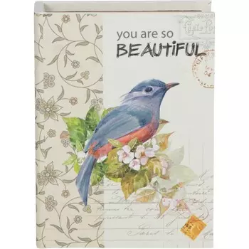 Шкатулка Glasar в виде книги бежевая с птицей 17х5,3х23,2 см