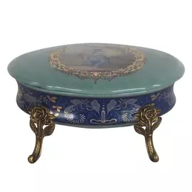 Шкатулка Glasar синяя на бронзовых резных ножках 17x12x8 см
